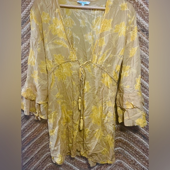 Blue Island Women's Yellow Flower Beach/Pool Swimsuit Cover Up Dress,Size M - Picture 1 of 10